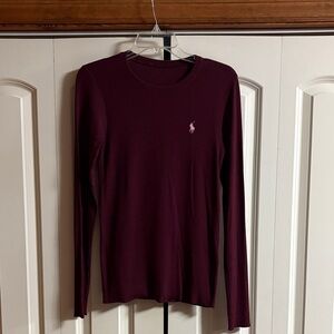 Lauren Ralph Lauren Burgundy Long Sleeve Ribbed cotton shirt